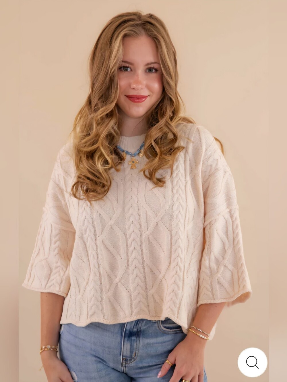 entro Cream Cable-Knit Scoop Neck Sweater